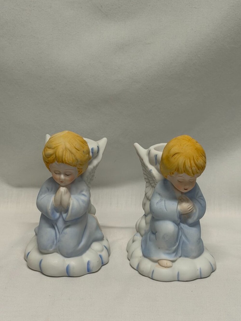 Vintage Christmas Around the World Set of 2 Praying Angel Taper Candle Holders